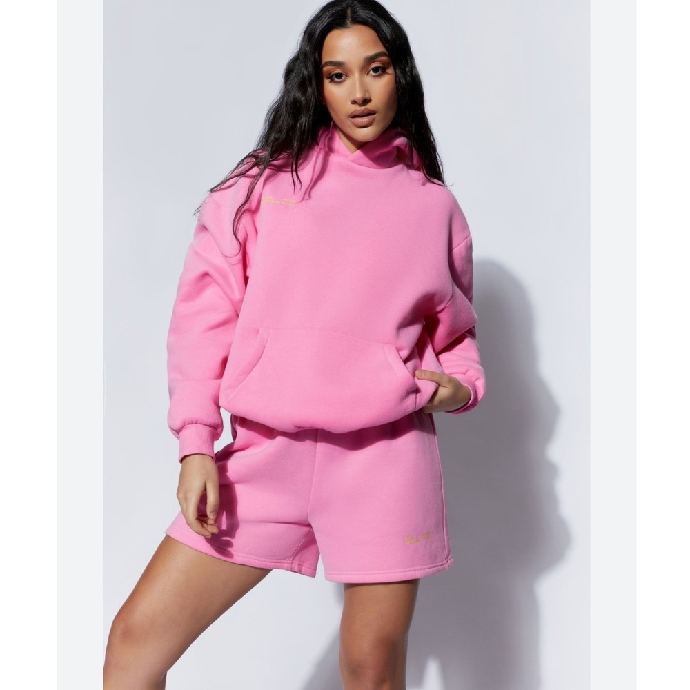 MESHKI Bree Oversized Fleeceback Hoodie Candy Pink S Small Hooded